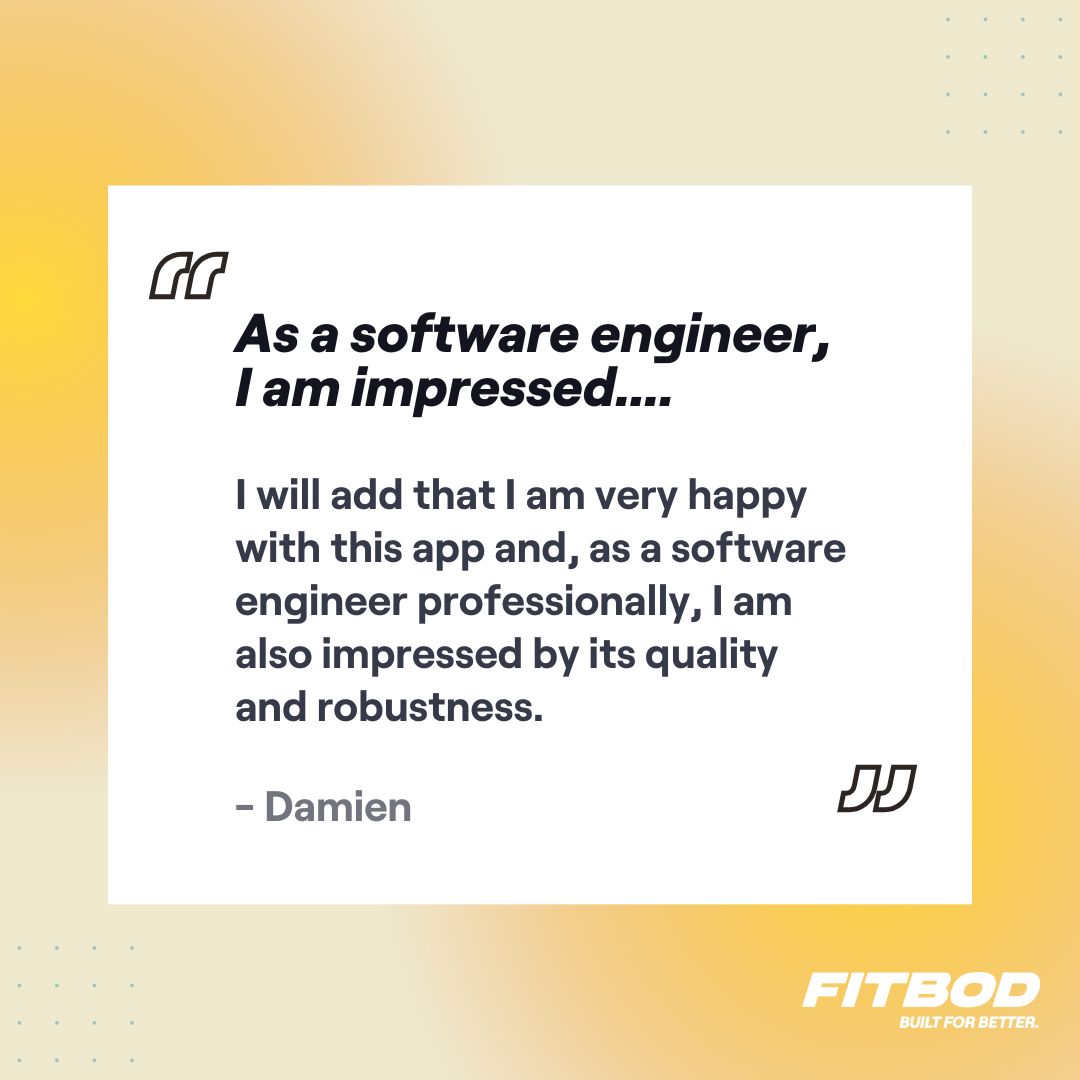 💬 “I am very happy with this app and, as a software engineer professionally, I’m also impressed by its quality and robustness.”
When the software experts give it a thumbs up, you know it’s built right. 💪
📲 Smart. Powerful. Personalized. That’s Fitbod.
#FitbodApp #fitbod #machinelearnhingfitness #strengthtraining #weightlifting #expertapproved #builtright #fitnesstech #engineerapproved