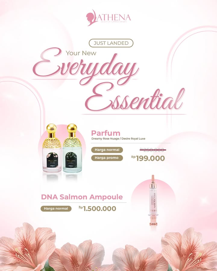 JUST LANDED & READY TO GLOW! ✨
Goddesskin Eau De Parfum & DNA Serum Ampoule sekarang sudah hadir di seluruh cabang Klinik Kecantikan Athena!
Tanpa PO, tanpa nunggu lama, langsung bisa kamu bawa pulang hari ini juga! 😍
Wanginya bikin jatuh hati, serumnya bikin kulit glowing alami!
Tunggu apa lagi?
Grab it FAST dan nikmati diskon spesial di cabang Athena terdekat!💨