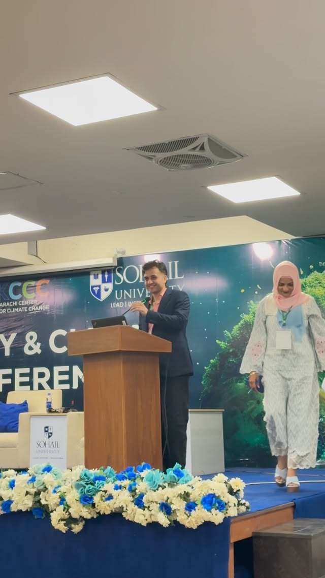🎤 Keynote | Climate Action Now 🌍
Honored to speak today at the Sustainability & Climate Action Conference with Sindh Higher Education Commission, sharing how art, culture, and community dialogue can transform climate conversations into action.
Climate change is not tomorrow’s agenda—it is today’s responsibility.
Let us make climate action a culture, not just a conversation.
#ClimateAction #Sustainability #YouthVoices #ArtForChange #Karachi #Keynote #Leadership #Pakistan