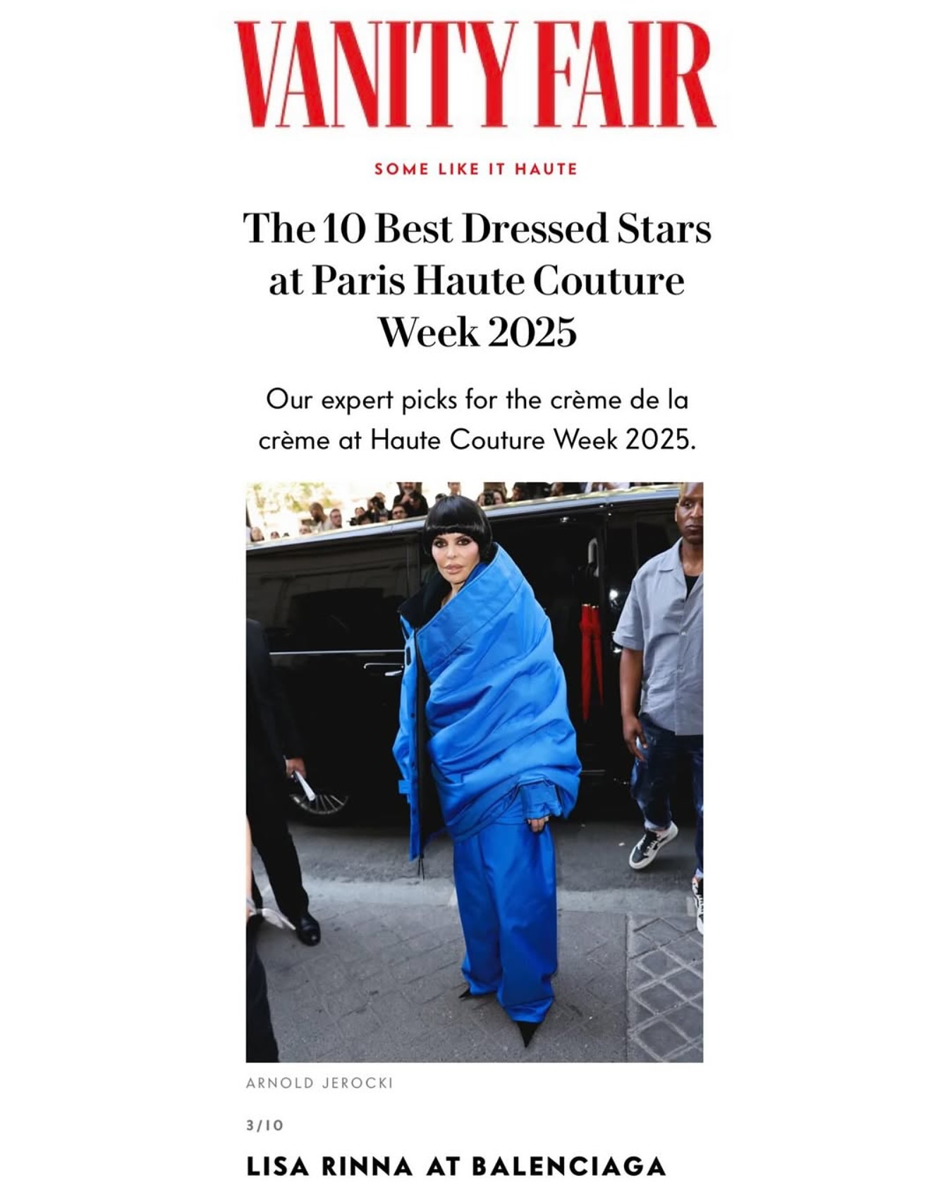 @vanityfair giving @lisarinna her 💐 with a #bestdressed nod for her @balenciaga look at @parisfashionweek #itscouturehoney #lookatthetag #itscouture #balenciaga #parisfashionweek #pariscoutureweek #fashionweek #vanityfair #lisarinna