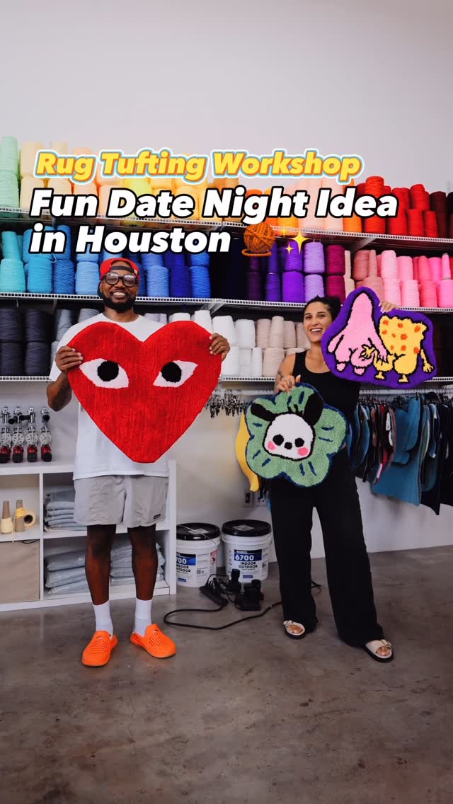 Custom rugs + cozy vibes 🧶✨! Perfect for date night or a group hang. Habibi Bazaar is a rug tufting workshop located inside Spring Street Studios in the Heights - and it’s seriously one of the most fun hands-on activities in Houston right now. Whether you want to create your own design or you can simply order and have it done for you like this GIANT Snorlax rug lol! The owner, Pamela, is the sweetest and will make sure you leave with something you’re proud of!
📍: @habibibazaar at Spring Street Studios (Houston)
🎨: Custom Rug Tufting Workshops
🧵: Make It Yourself or Have Someone Do It For You
👇🏼 TAG A FRIEND TO TUFT WITH!