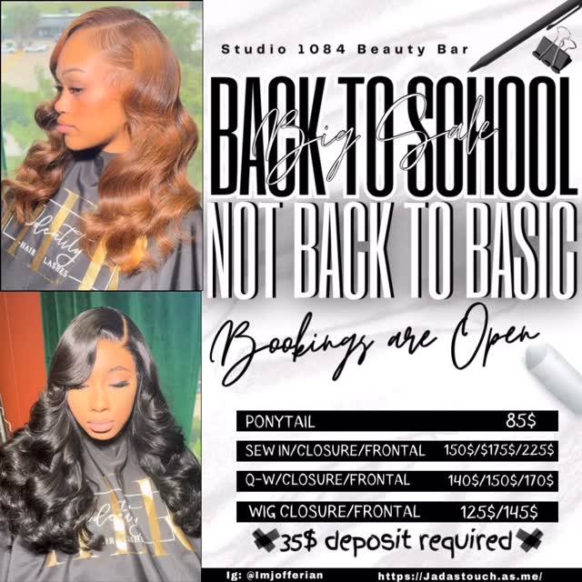 Appointments available
Back to school sale 21 & under
August bookings are now open
Send deposit and lock in your spot
Lace frontal wig HD lace only!!
Book appointment now
click the link in bio
For back to school students only
Middle school, high school, and college
Kids only and age may very Dm if over 21 and your in college
#fypage #houstonstylists #backtoshool #hairstylist