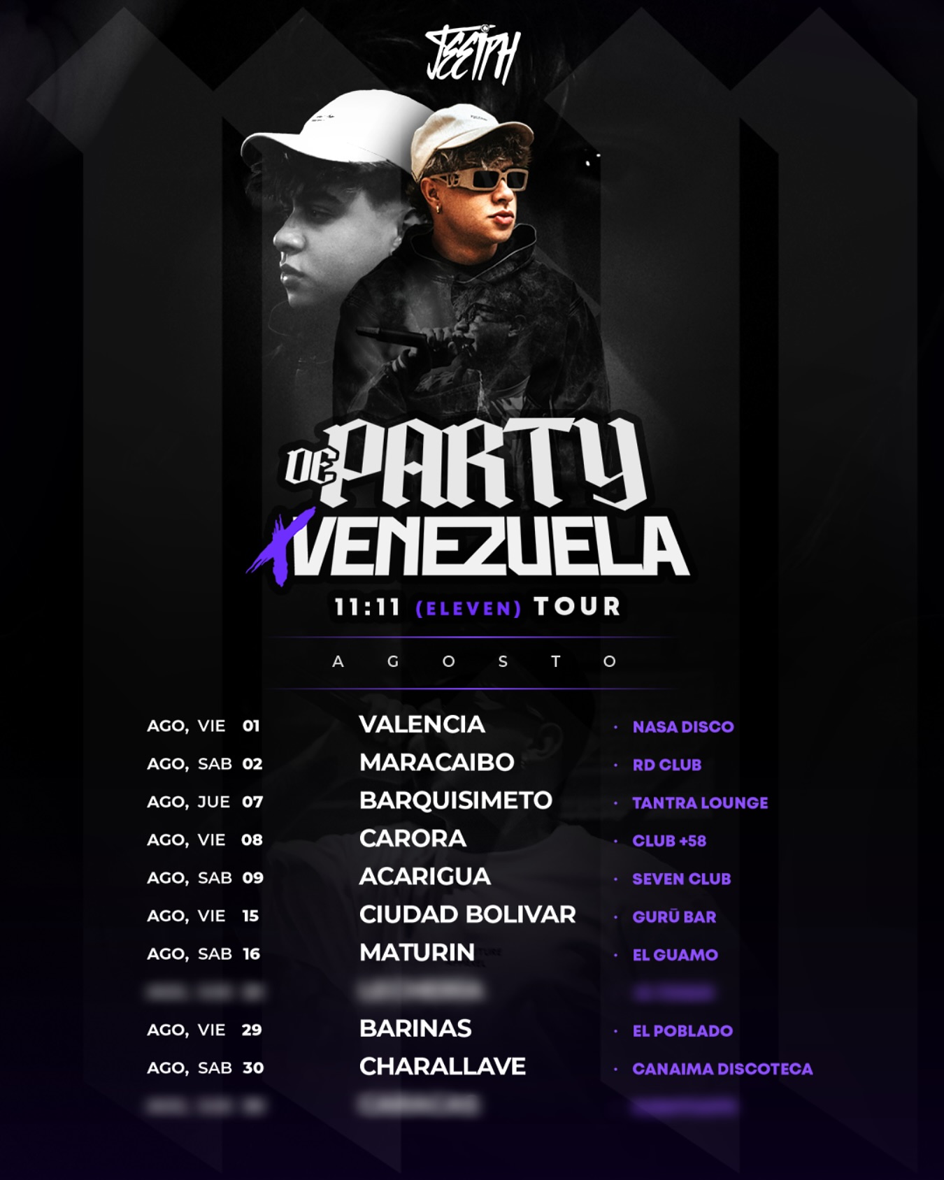 “DE PARTY X VENEZUELA | 11:11 (eleven) TOUR” primeras fechas confirmadas para la gira en Agosto! Dónde los veo?
ENTRADAS EN PREVENTA EN EL LINK DE MI BIOGRAFÍA CÓMPRALAS ANTES QUE SE AGOTEN ‼️
Además voy a regalar 2 VIP por ciudad + meet & greet a los que más comenten y etiqueten a sus amigos con quien irían (pon tu ciudad)
+ FECHAS POR CONFIRMAR 🔜 Venezuela 🇻🇪
🖼️: @garcivkidd 🔥
