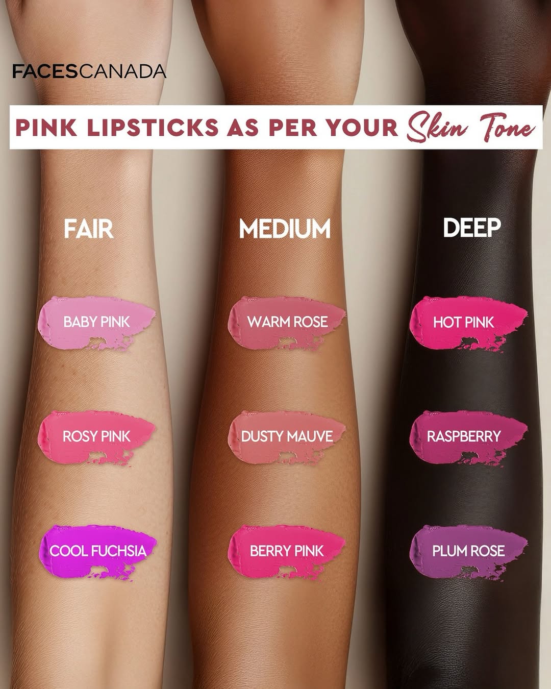 Your guide to the most flattering pinks for every skin tone😍🩷
Product used:
❤️ Faces Canada Comfy Matte Velvet Touch Lipstick
.
.
Click on the link in bio to shop now!🛒
.
.
#FacesCanada #lipstick #lipshades #lipswatch #lipstickaddict #lipstickjunkie #lipsticklover #makeup #makeuplover #lipsticktutorial #foryoupage #lipcombos #lipstickcombo #longlastinglipstick #tranferprooflipstick #duskyskintone