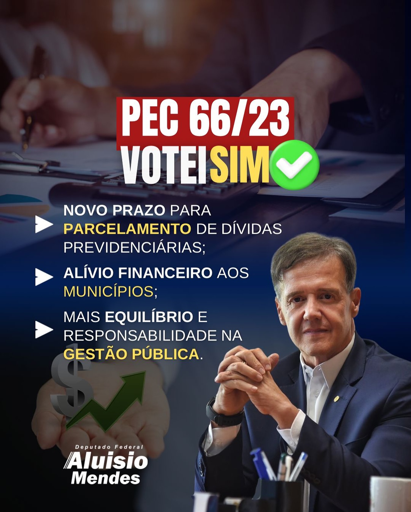 ✅ Aprovamos a PEC 66/23!
📌 Novo prazo para parcelamento das dívidas previdenciárias
📉 Alívio real para as finanças dos municípios
📊 Mais equilíbrio e responsabilidade na gestão pública
Essa é uma vitória do bom senso e do compromisso com o futuro dos municípios!