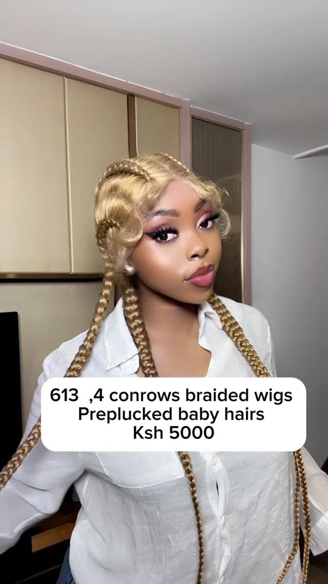Back in stock . 4 conrows braided semi wigs now.
🌸Comes with preplucked baby hairs
🌸Can be worn glueless or with glue
Visit us at Hison Plaza 2nd floor room 201 , Biashara Street to feel texture and shop . You can also order online via IG or whatsapp numbers in bio.
We open from Monday -Saturday 9:00 am -7:00 pm.