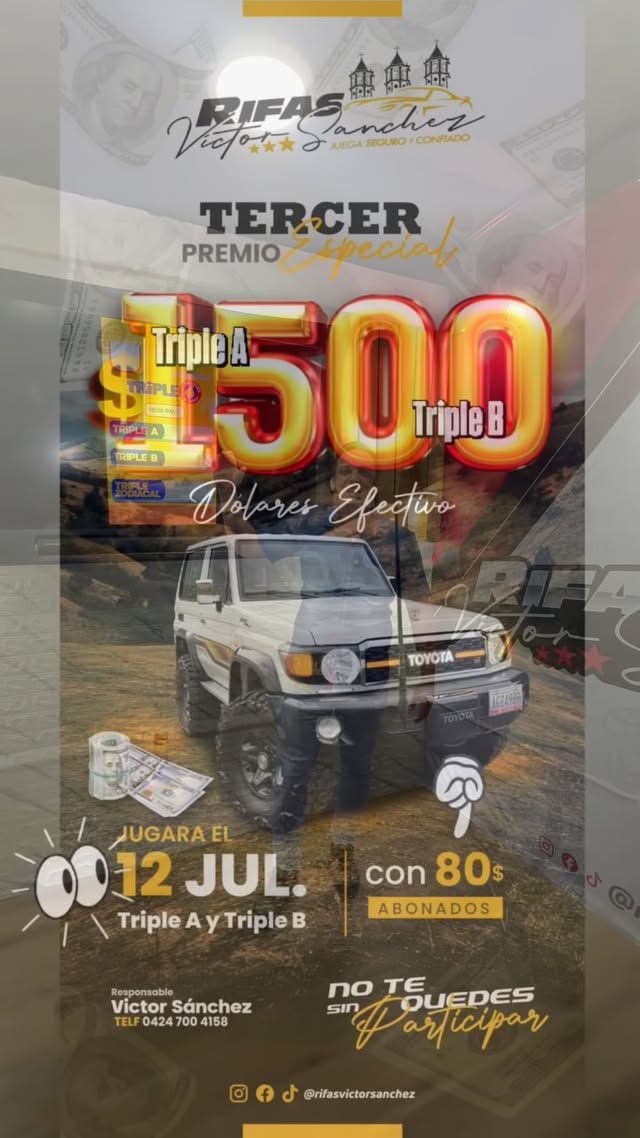 Estimados Clientes ya vamos por el 3er prem!0 especial 🎉🎉🤝
Mañana se suman dos ganadores más 🎉🎉🎉
ABONA, PARTICIPA Y GANA 🤩🔥👏
Con @rifasvictorsanchez 🤝🚀