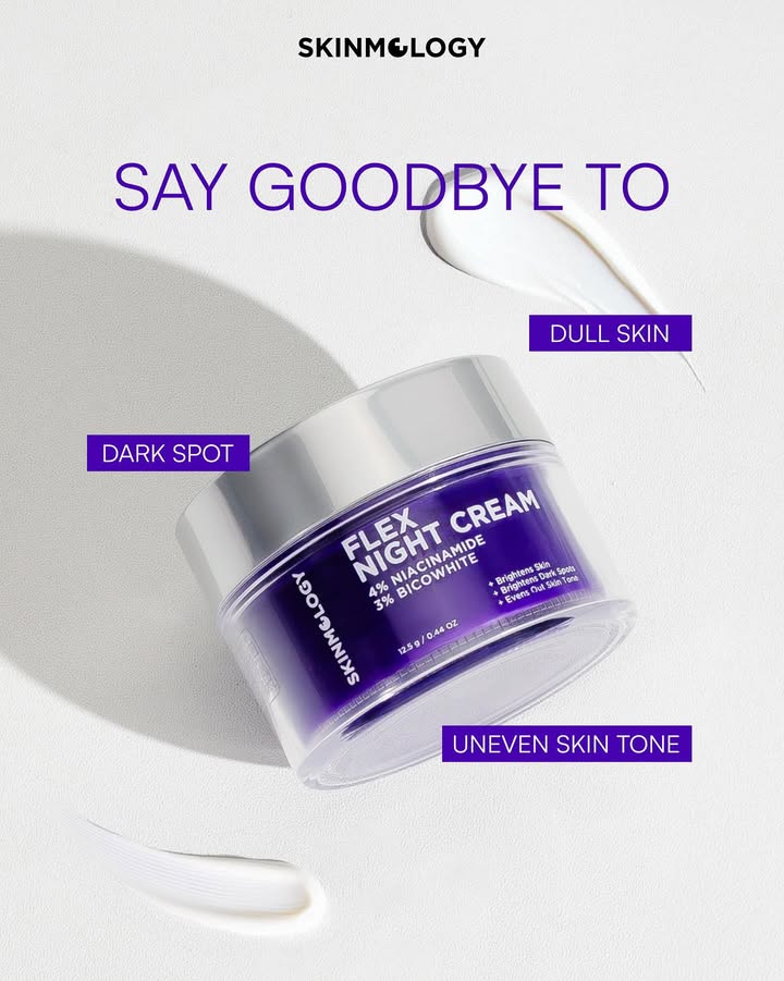 Skinmology Flex Night Cream hadir sebagai solusi perawatan malam yang membantu menyamarkan flek hitam, mencerahkan, dan memperbaiki tampilan kulit💜
#skinmology #lockyourbright #skinmologybybeningsindonesia #techmeetsbeauty