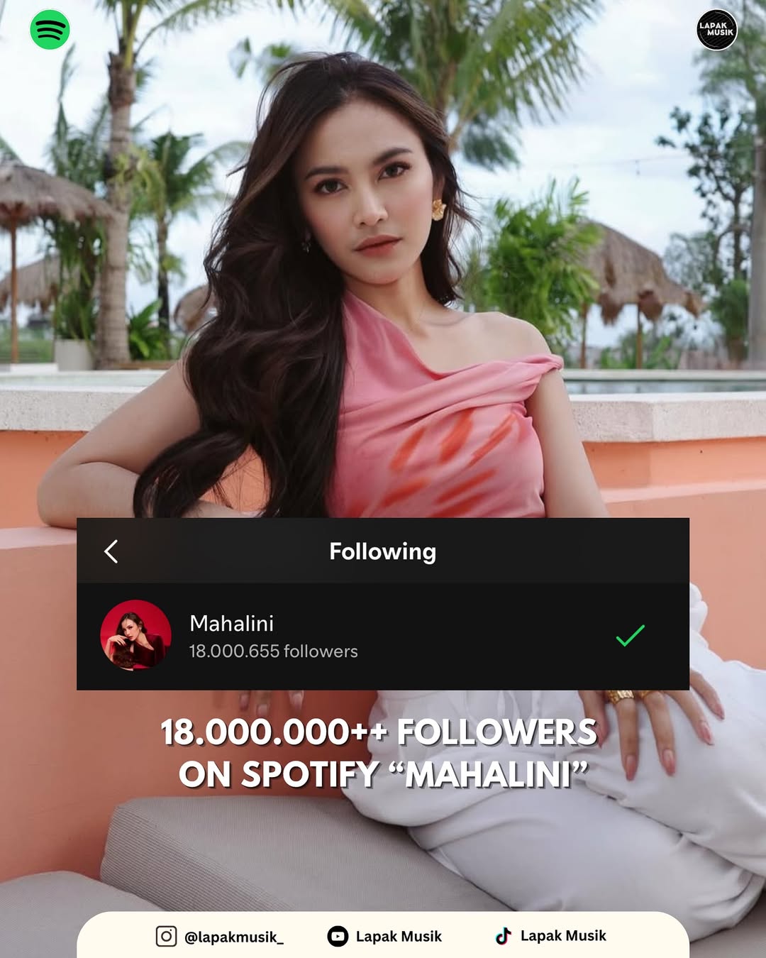 Spotify “Mahalini” sudah mencapai 18.000.000++ Followers dengan 18.000.655
.
Yuk keep streaming Single/Album “Mahalini” disemua Spotify
.
#Mahalini #Followers #Spotify #18Million #LapakMusikOfficial