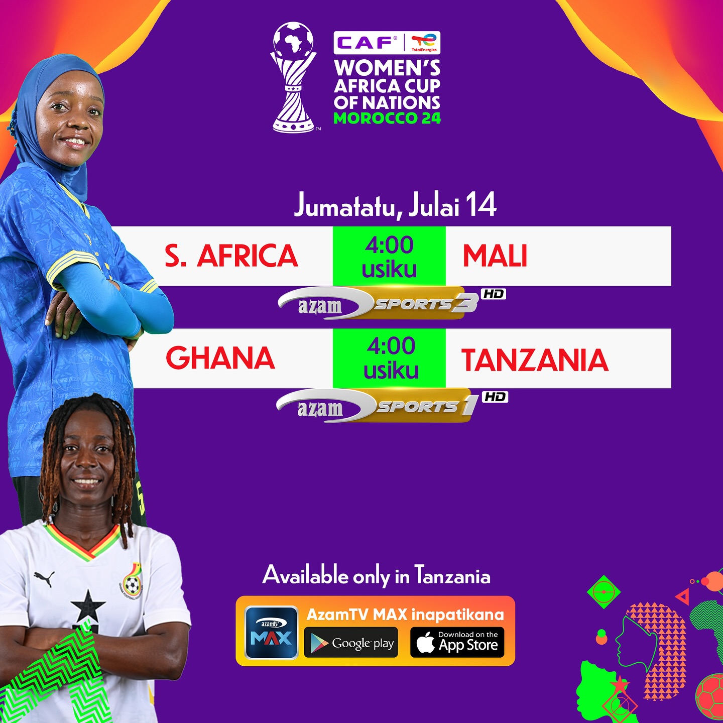 Kila la kheri Twiga Stars, najua mechi hii mtashinda na mtafuzu kuingia robo fainali. Tupo tunawatazama na kuwashangilia kupitia @azamtvtz
