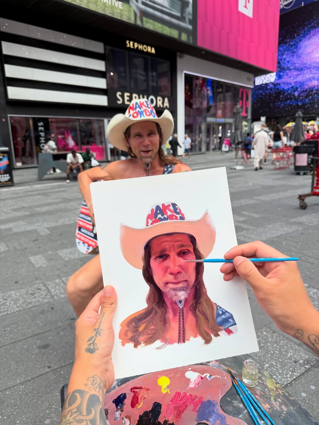 Spent this morning in Times Square painting and hanging with @thenakedcowboy! Interview coming soon 🗽