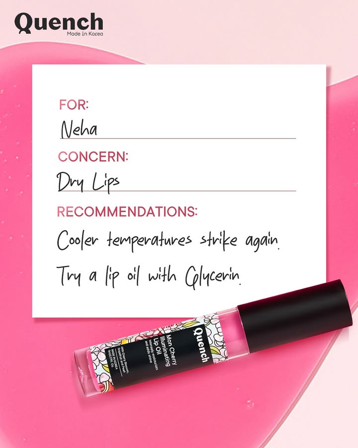 Dry lips, who? ๐ Say hello to our Illuminating Lip Oil ๐
Infused with the goodness of patchouli oil, mandarin orange oil & glycerin, it gives your lips that plump, juicy glow ๐โจ
๐ง Glycerin hydrates
๐ Natural exfoliants smooth
๐ Non-sticky, non-greasy, super glossy
One swipe = glassy lips + zero flakes.
#Quench #QuenchSkincare #KBeauty #MonCherryMoments #LipOilLove #GlossGoals #NoMoreChappedLips