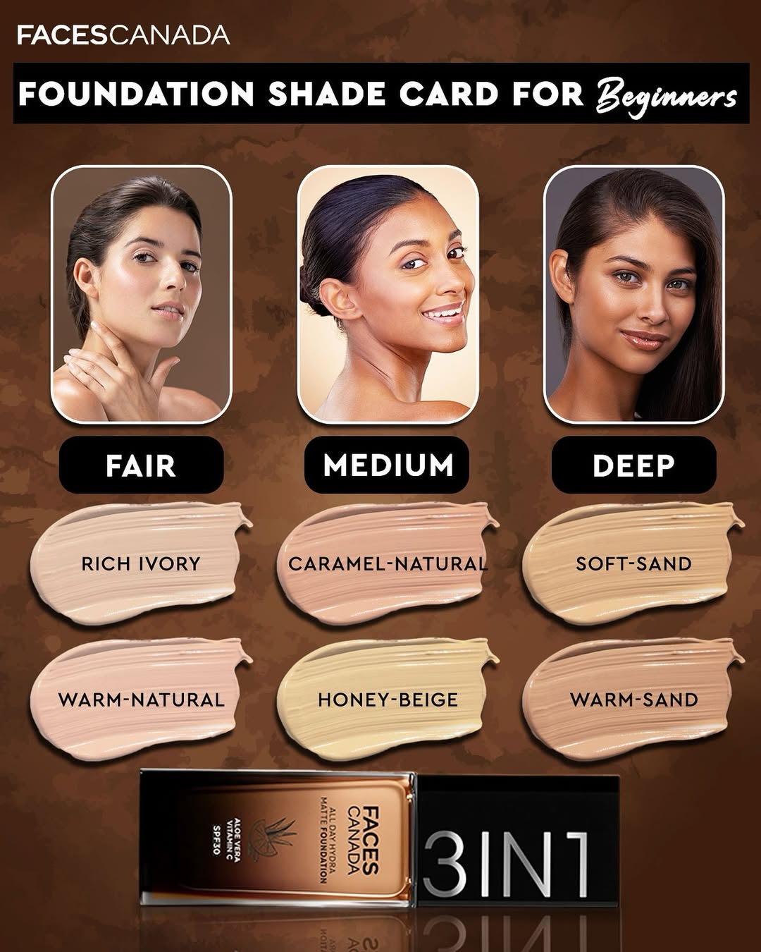 Your guide to finding that perfect match! No more guesswork while picking your foundation shade😍✨
Product used:
❤️ Faces Canada 3 in 1 All Day Hydra Matte Foundation
.
.
Click on the link in bio to shop now!🛒
.
.
#FacesCanada #MakeupForBeginners #MakeupGuide #MakeupTips #MakeupRoutine #MakeupProducts #MakeupIndia #MakeupForIndianSkin #Foundation #FullCoverageFoundation