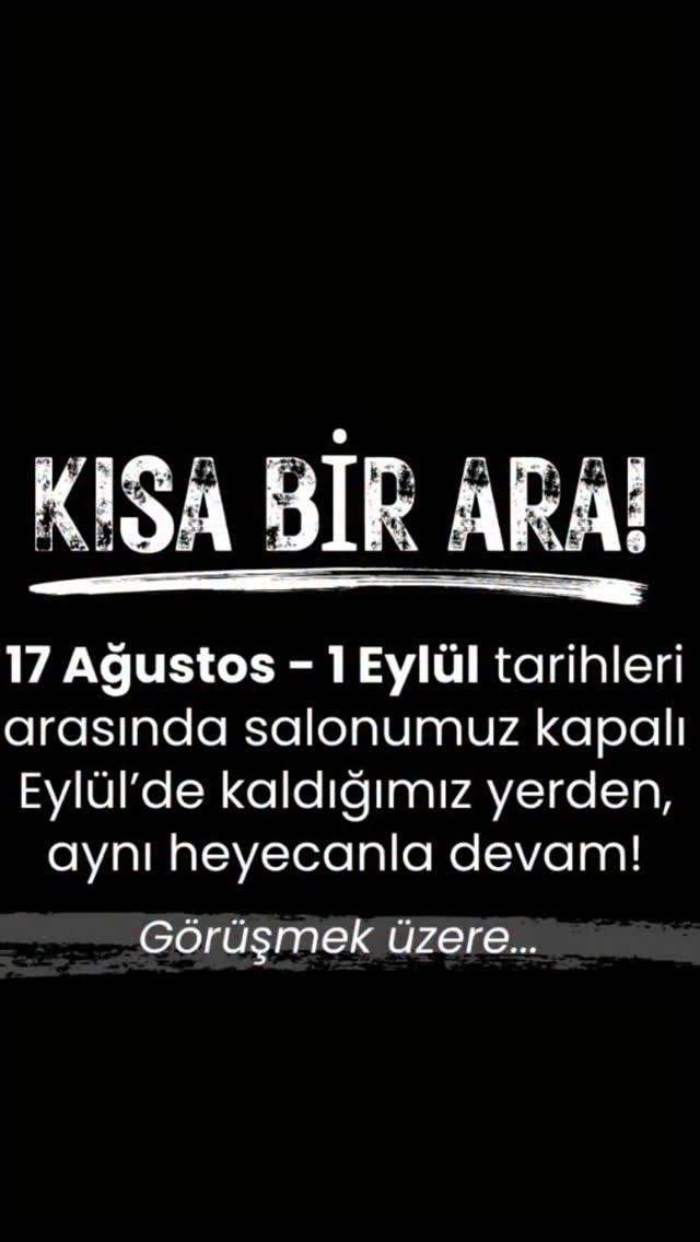 Biz ekip olarak hep beraber tatil yapıyor ve aynı anda salonumuzu kapatıyoruz bu seneki tarihlerimiz
17 Ağustos kapanış
1 Eylül açılış
Sağlıklı kazasız belasız çok güzel bir yazı olsun inşallah 🧿🧿🧿🧿🧿🧿🧿🧿🧿🧿 hepimize bir 🧿
