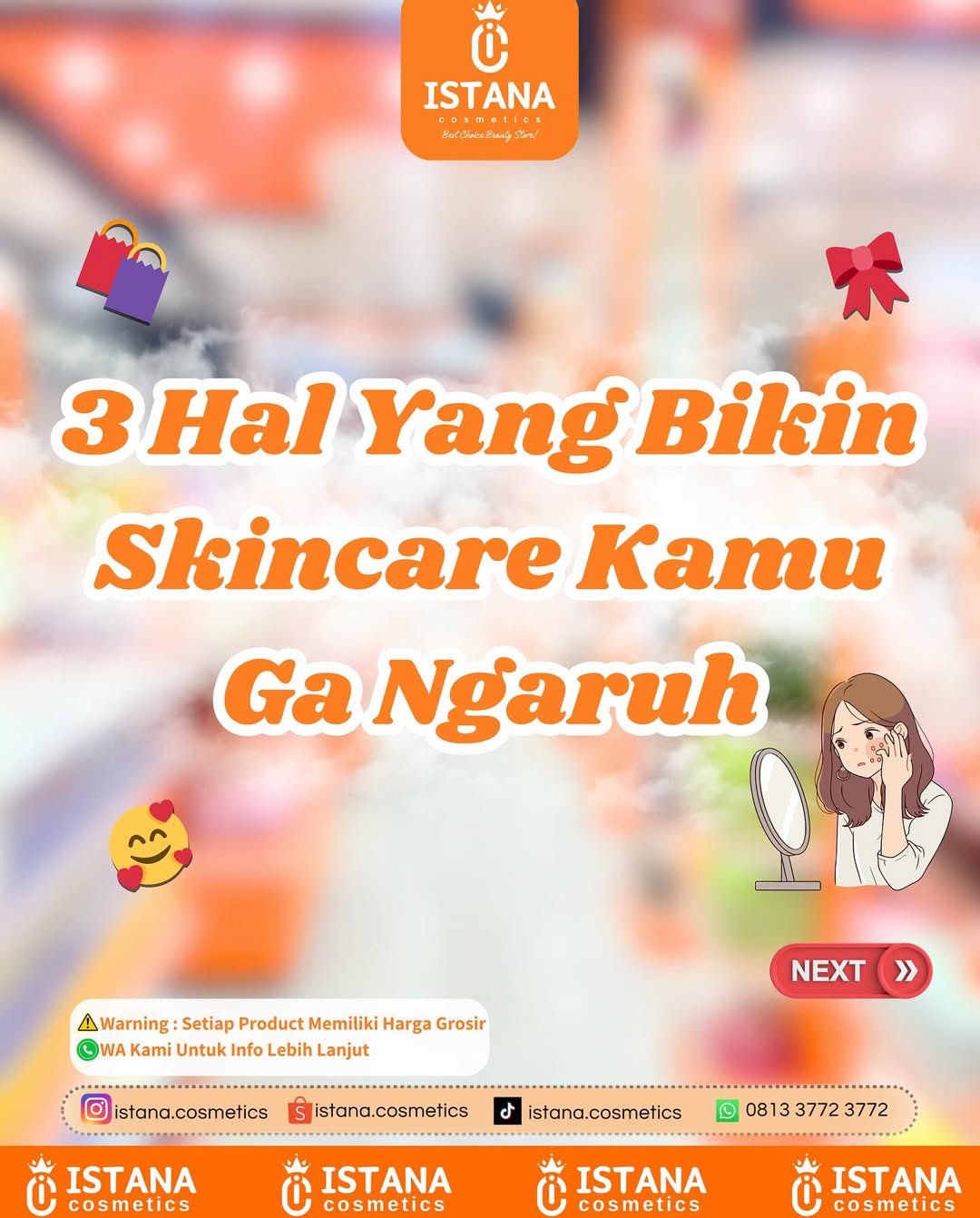 Jangan yaa beauties yaa‼️🥰🧡
.
Ayoo belanja di Istana Cosmetics
📍LOKASI 1 : Jalan Air Dingin - Bukit Raya
📍LOKASI 2 : Jalan Kualu / Suka Karya - Panam
📍LOKASI 3 : Jalan Arifin Ahmad no 88 - Marpoyan
📦 SHOPEE : istana.cosmetics (gratis ongkir)