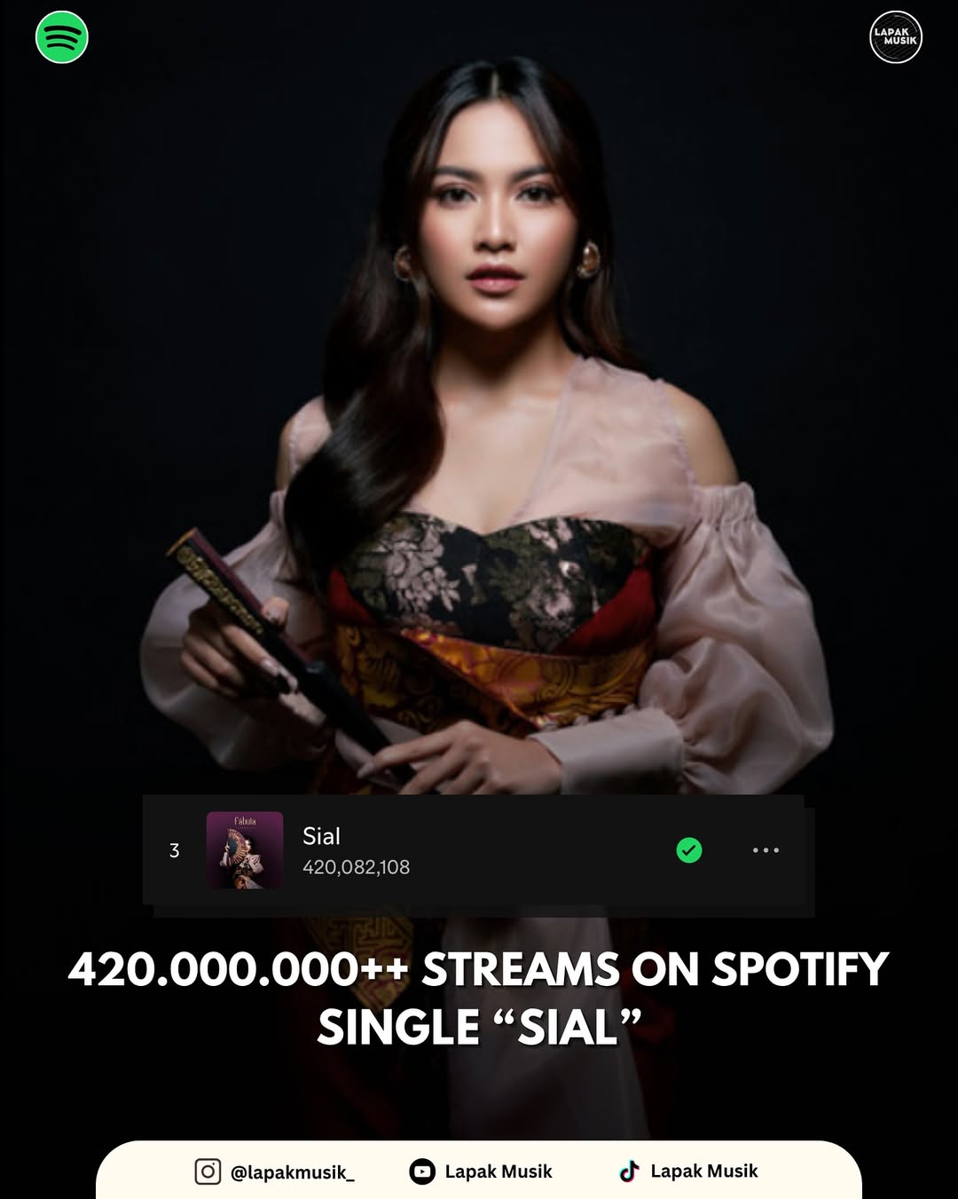 “Sial” dari @mahaliniraharja sudah mencapai 420.000.000++ streams on Spotify🥀
Keep Streaming “Sial” di Spotify dan di semua Digital Streaming Platforms yaa✨
#Mahalini #DebutAlbum #Sial #MahaliniSial #SialMahalini #Albumfábula #fábulaAlbum #420Million #Streams #LapakMusikOfficial