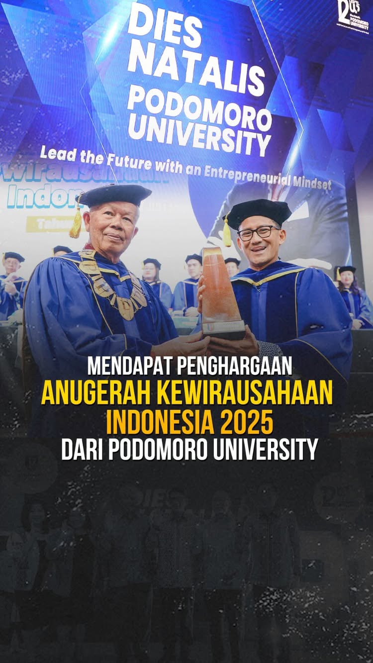 Sering kita anggap kegagalan sebagai akhir dari segalanya, justru dari situlah kita belajar untuk tumbuh dengan cara yang lebih baik lagi.
Beberapa hari lalu, di acara Dies Natalis ke-12 Podomoro University, saya sampaikan tentang pentingnya berwirausaha dalam mendorong Indonesia jadi negara maju di 2045. Bukan soal berapa banyak UMKM yang kita punya, tapi bagaimana mereka bisa naik kelas, membuka lapangan kerja, dan bersaing secara internasional.