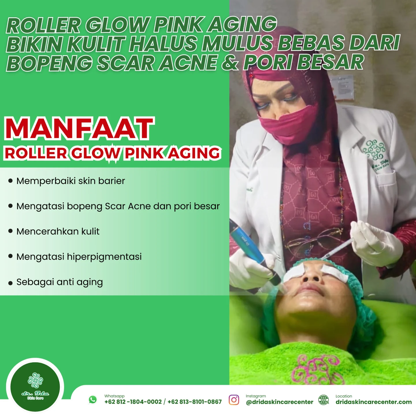 {ROLLER GLOW PINK AGING}
Roller Glow Pink Aging merujuk pada perawatan kulit yang bertujuan untuk mengatasi tanda-tanda penuaan dini dengan menggunakan formula yang mengandung berbagai bahan aktif seperti PDRN, Growth Factors (EGF, FGF, IGF), Glutathione, Vitamin B kompleks, dan peptida.
Memiliki Manfaat :
*Memperbaiki skin barrier
*Mengatasi bopeng scar acne dan pori besar
*Mencerahkan kulit
*Mengatasi hiperpigmentasi
*Sebagai anti aging
Promo Bulan Juli
1,5 Juta Diskon 35% jadi 975 K
Miliki kulit sehat, cerah, bebas bopeng, dan bebas flek dengan treatment roller glow pink aging.... ✨️🥳🎉⚘️🤗
#dridaskincare#klinikkecantikanbogor#produkamanbpom#perawatanwajah#rollerpinkaging#pilihantreatmentbopeng#treatmentporibesar#treatmentflekbekasjerawat#bebasflek#bebaspporibesar#bebasscaracne#kulitsehat#kulitbersinar#kulitglowing#menyala