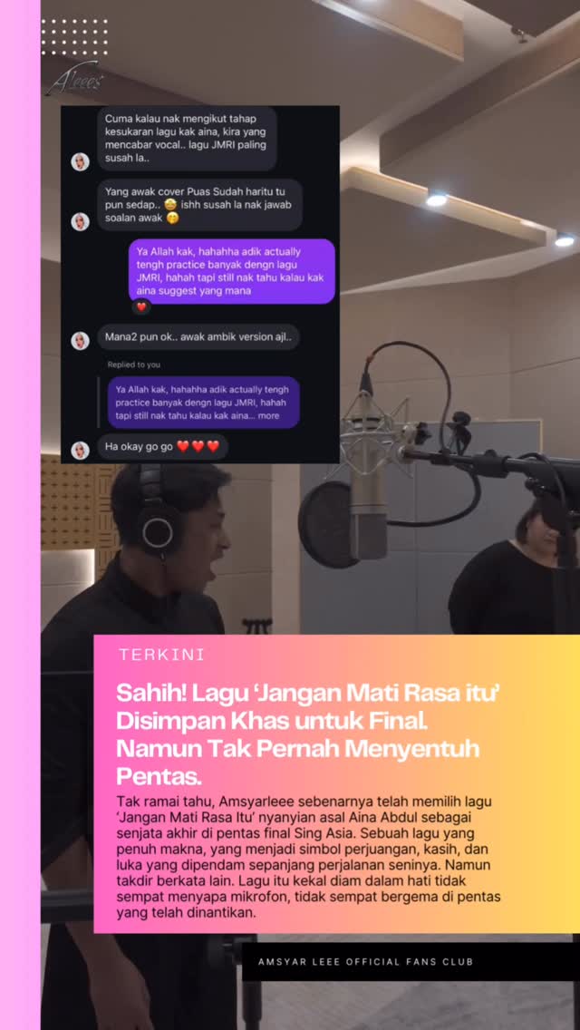 Eksklusif sesi latihan, Amsyar Leee mengalunkan lagu penuh emosi ‘Jangan Mati Rasa Itu’ nyanyian asal Aina Abdul. Seolah memberi bayangan persembahan final di pentas sebenar Sing! Asia.
#amsyarleee #singasia #china #malaysia #malaysiatrulyasia