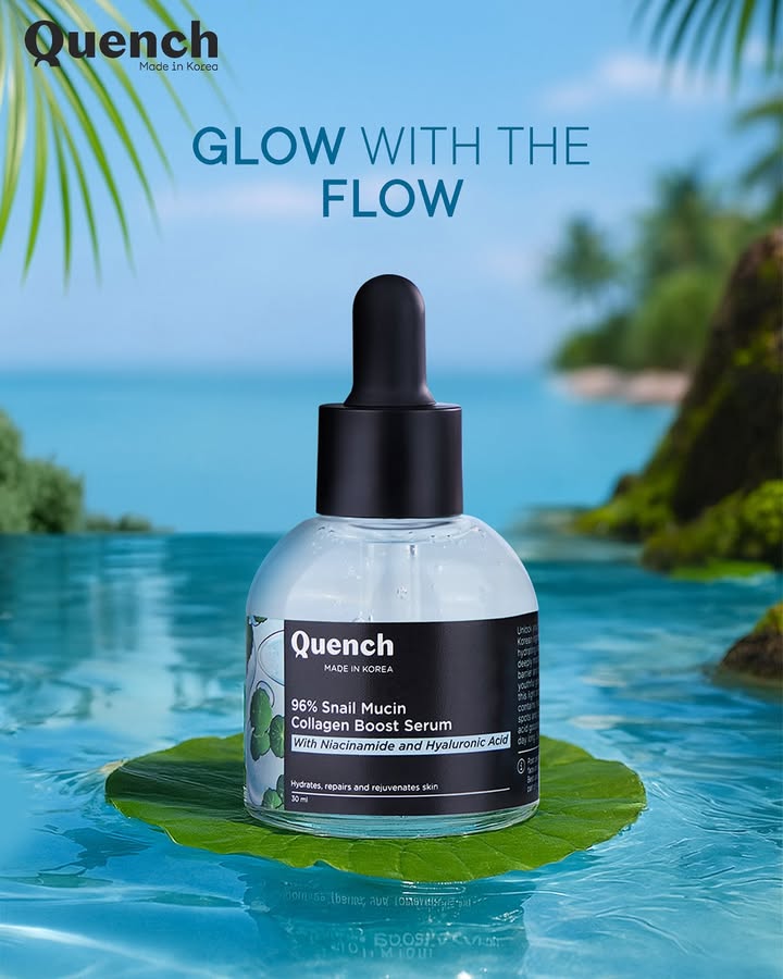 Glow with the flow and let your skin sip on hydration! ๐งโจ
Our 96% Snail Mucin Collagen Boost Serum is packed with Snail Mucin, Niacinamide + Hyaluronic Acid to repair, plump, and rejuvenate your skin barrier. ๐๐
Ready for that glass-skin glow? ๐
#Quench #QuenchSkincare #KBeauty #HydrationGoals #GlassSkinDreams #snailmucin #hyaluronicacidserum #niacinamide #glassskin