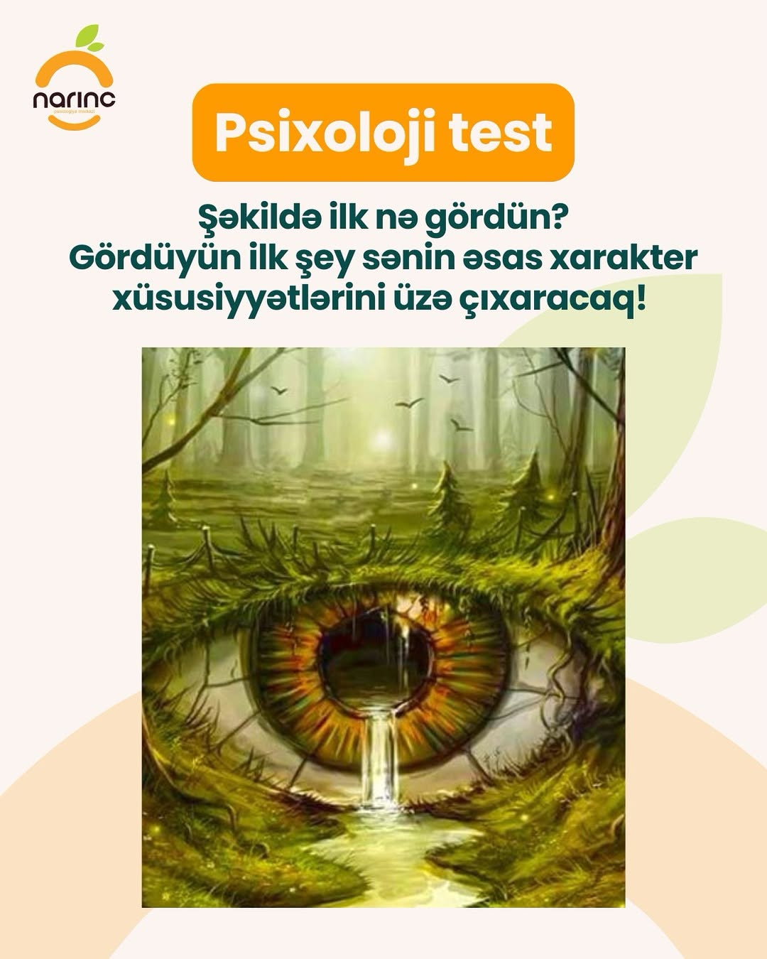 PSİXOLOJİ TEST⤵️
🔻Şəkildə ilk nə gördün?
🔅Göz
🔅Su
🔅Bitki
🔸Gördüyün ilk şey sənin əsas xarakter xüsusiyyətlərini üzə çıxaracaq!
🔸Gördüyünü şərhdə bizimlə bölüş.🔻🤗
🔴Cavablar🔻
🔅Göz gördün
Sən öz şəxsiyyətinlə təmsil olunursan! Həyatı qaydalara uyğun yaşamağı deyil, xəyallarının ardınca getməyi üstün tutursan. Bu şəxsiyyət nəzəriyyəsi başqalarının fikirlərindən təsirlənməməyini təmin edir və bu səbəbdən xoşbəxt ola bilərsən. Sənə təbii gələn şeyləri çox düşünmədən edirsən. Daxili “mən”ini dinləməyi öyrənmisən. Bəzən doğru hesab etdiyinlə, istədiyin şey arasında tarazlıq tapdığına əmin olmalısan. Əgər bunu bacarsan, hər şey yaxşı olacaq.
🔅Su gördün
Sən eqo tərəfindən təmsil olunursan! Eqo, həyatda tarazlıq tapa bildiyimizə əmin olmaqdan məsuldur. O, həm qayğısız və xoş bir həyat yaşamağa kömək edir, həm də etdiklərinə görə məsuliyyət daşımağını təmin edir. Həyatın sadəcə “iş və əyləncəsizlik” olmadığını və balanslı olması gərəkdiyinə dərindən inanırsan. Məsuliyyətli düşünür və işləri diqqətlə yerinə yetirirsən, lakin bu, istirahət və əyləncəyə ehtiyac duyduğun zaman bunlardan imtina edəcəyin anlamına gəlmir. Eqo, eqoist olmağın duyğularla baş etməyin yaxşı yolu olmadığını bilir – əgər özünlə barış içindəsənsə, qaranlıq tərəfinin qurbanı olmazsan.
🔅Bitki gördün
Sən super-eqo tərəfindən təmsil olunursan! Super-eqo hər vəziyyətdə ən ədalətli qərarı verməyinə kömək edir! Böyük ehtimalla həyatında sənə yol göstərən güclü insan(lar) var və sən onları qürurlandırmaq üçün əlinə gələn hər şeyi edirsən. Doğru qərarlar verməyə kömək edən güclü dəyərlər və prinsiplərlə böyümüsən və bu dəyərlər sənin içində dərin kök salıb. Doğru və yanlışı ayırd etmə qabiliyyətin demək olar ki, qüsursuzdur. Tək etməli olduğun böyüyüb formalaşdığın dəyərlərə sadiq qalmaqdır.
#narıncpsixologiyamerkezi #psixolojitest #narıncpsixolojitest