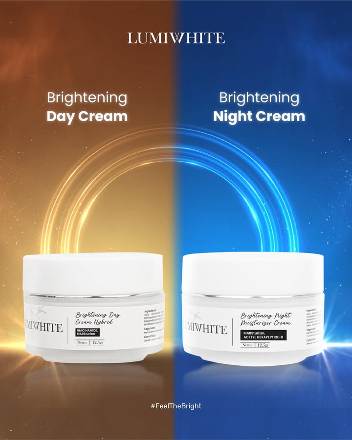 Kulit kamu butuh perawatan yang menyeluruh, bukan setengah-setengah! 😎
Gunakan Day Cream di pagi hari untuk menjaga kelembapan dan melindungi dari paparan sinar matahari serta polusi.Lanjutkan dengan Night Cream di malam hari yang bantu regenerasi kulit, mengunci nutrisi, dan memperbaiki sel-sel yang rusak.✨
Hasilnya? Kulit sehat, lembap, dan glowing maksimal—siang dan malam! 💖✨
#FeelTheBright #LumiwhiteSkincare #SkincareLokal
