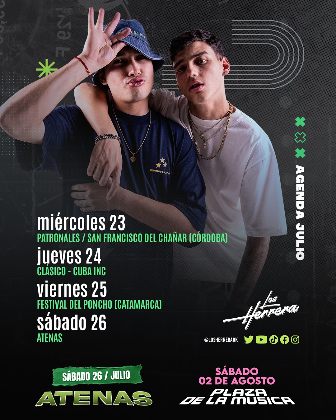 ๐จ AGENDA SEMANAL ๐จ
Dรณnde nos vemos? ๐๐ผ
Recorda que tu entrada para ATENAS y LA PLAZA la podes encontrar en nuestra pรกgina web
Www.losherrera.ar ๐๏ธ