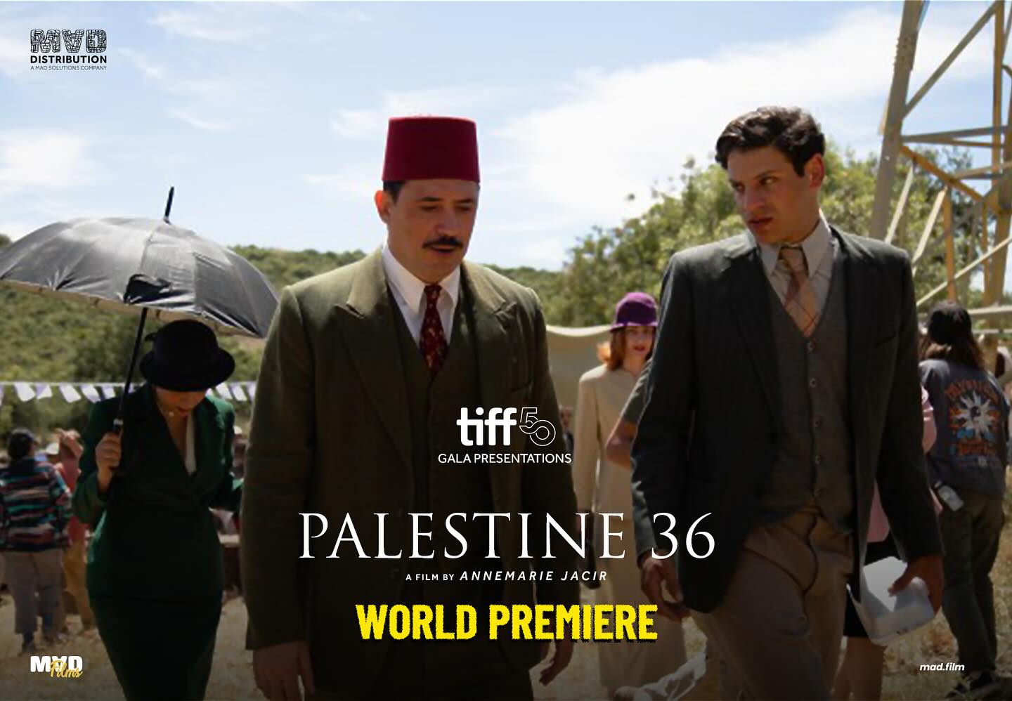 Palestine 36 🇵🇸 by Annemarie Jacir is heading to its World Premiere at the Toronto International Film Festival, selected for the prestigious Gala Presentations!
Set during the 1936 Palestinian revolt, the film unravels a powerful story of resistance, identity, and legacy — told on a grand cinematic scale.
Featuring a stellar international cast: Jeremy Irons, Hiam Abbas, @kamelelbasha , @liamcunningham1 , @salehbakriart , @robertaramayo , our MAD Celebrity @dhaferlabidine , Billy Howle, @jazmasri , Jalal Altawil, Yafa Bakri, Karim Daoud Anaya, and more.
📍History has never felt more alive. #Palestine36 #TIFF2025 #WorldPremiere