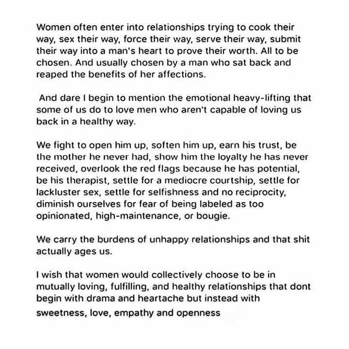 I could flip this around and speak to men’s experience, as well. Ultimately, I learned that we only feel like we have to prove our worth when we don’t know it for ourselves. It’s time y’all. Let’s get real. 🔥