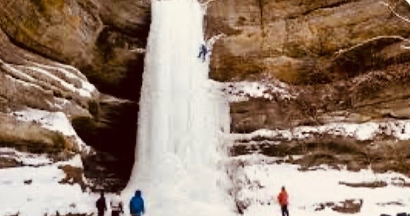 Frozen waterfalls of the Midwest. If you look close at the one on the right, you’ll see that someone is actually climbing it! #NaturePhotography #naturelovers #waterfalls