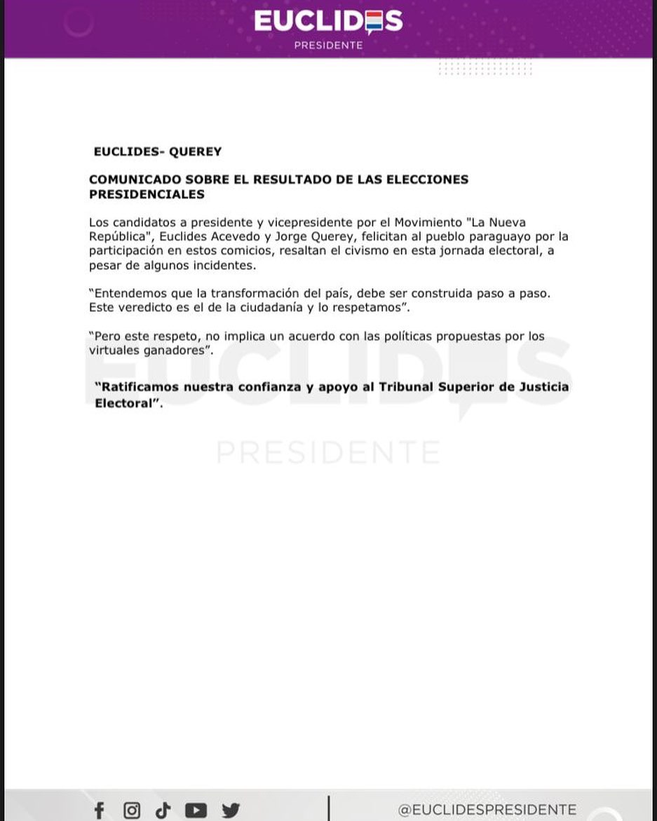 Comunicado oficial de la dupla Euclides-Querey.