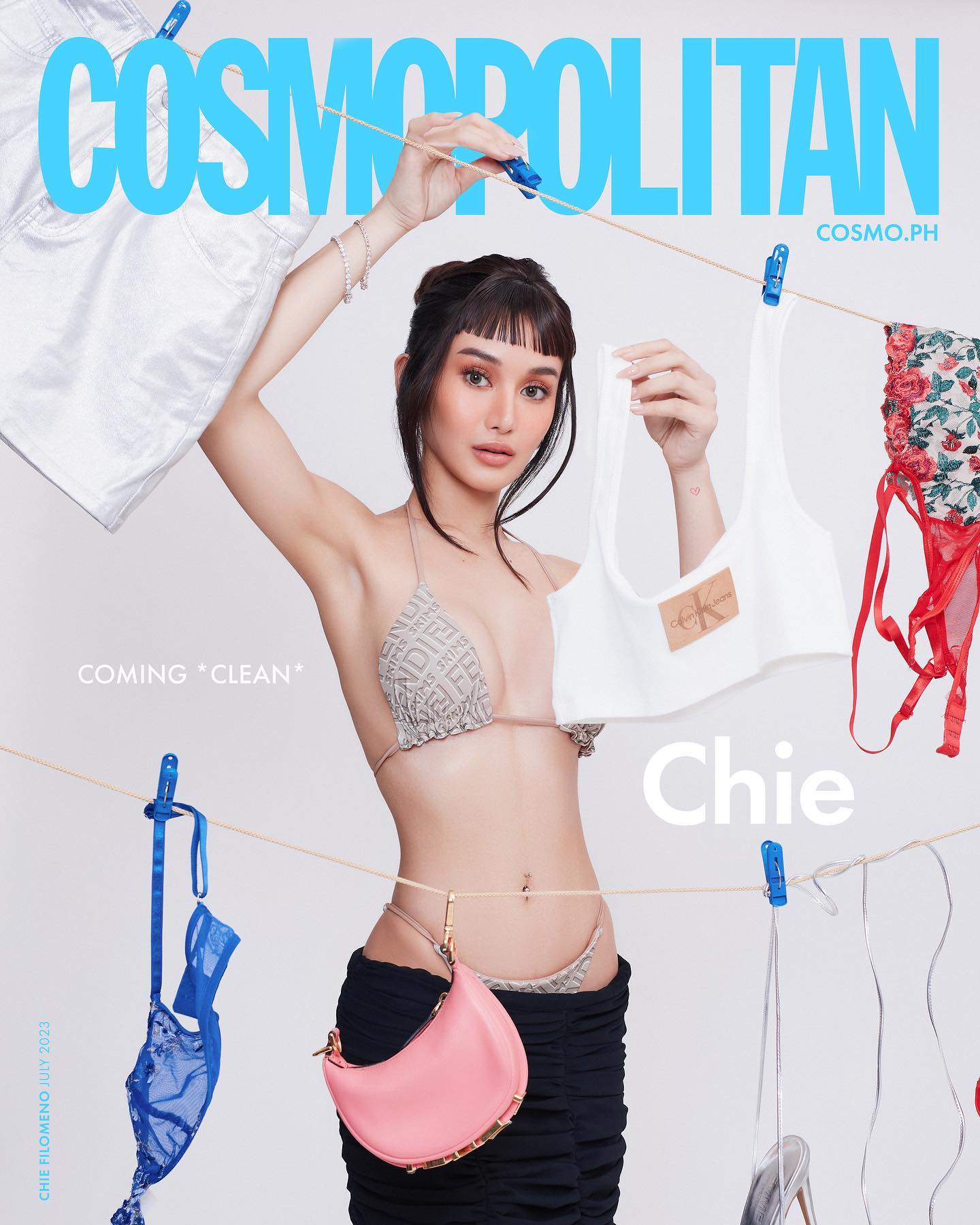 Her no-holds-barred authenticity is what makes #ChieFilomeno stand out from the rest. “With social media kasi, siguro, I’m really comfortable with my body rin,” she reflects.
The celeb caveats that if there is something one would like to change about herself, she’s all for it if it will bring happiness. And yes, she’s talking about going under the knife. “As long as wala kang tinatapakan na tao, then you’re good,” she shares.
Read her honest take on being someone in the public eye in our July cover story via the link in bio. #ChieForCosmo
Chie is wearing lingerie by Fendi (@fendi, @retrostreetwear2.ph), a skirt by Chris Nick (@chrisnickofficial), and jewelry by B.O.G Fine Jewelry (@bagfullofglitter)
PRODUCED BY: Andie Estella (@andie_estella)
ASSISTED BY: Ira Nopuente (@iranopuente), Cass Lazaro (@casslazaro)
PHOTOGRAPHY: Kenneth Tangonan (@kennethtangonan), assisted by Miguel Famularcano (@miguelfamularcano)
ART DIRECTION: Bacs Arcebal (@bacsarcebal), Pau Moyano (@paumyn)
SET STYLING: Matthew Filart (@mattfilart) #TFGstudios
STYLING: Steph Aparici (@stephyaparici) and Rohan Oncada (@rohansco)
MAKEUP BY: Jyka Espinoza (@jykaespinoza), assisted by Julia San Pedro (@deyyluvlia)
HAIR BY: Mark Rosales (@markanthonyrosales)
NAILS BY: Extraordinail (@extraordinail)
WORDS BY: Sam Beltran (@samzbeltran)