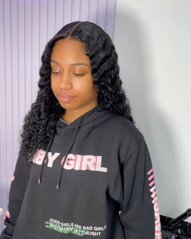 18” deep wave 5x5 closure 😍😍 #5x5closurewigs #wiginstall #curlyhair