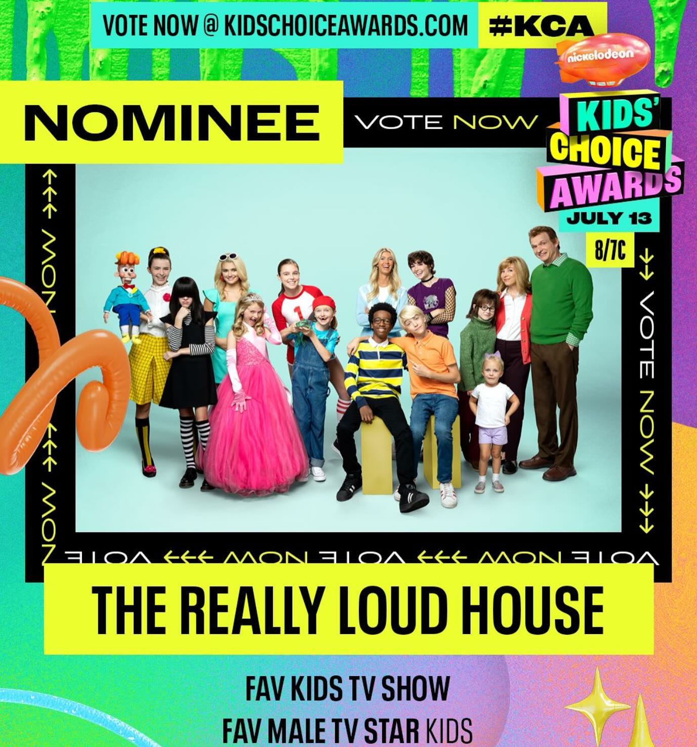 Our awesome show @nicktheloudhouse has three nominations at the @kidschoiceawards this year including Favorite Kids TV Show! 🥰 Please won’t you cast a vote (or 100) at kids choice awards.com?! And tune in July 13th on @nickelodeon to watch the show live! Xxxooo,mom 👩