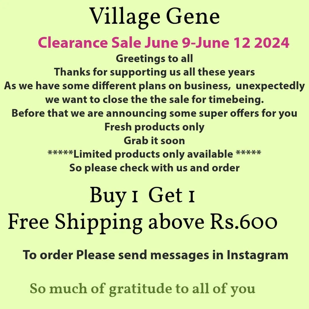 Clearance Sale June 2024
But 1 Get 1 offer
Free shipping above Rs.600
Limited products only available
Please check the availability and book
Natural
Herbal
Affordable
More products
More offers
Follow and share our page to your family and friends
Thanks for supporting
Follow
Message
@villagegene
#beauty #herbal #Natural #serum #facepack #gel #cream #backpain #nightgel #hairoil #dandruff #skincare #cosmetics #pigmentation #villagegene #offer #hairfall #soap #handmade #glow #brightening #antiageing #silkyhair #clearskin #glow #jointpain #reels #sale #india #tamilnadu