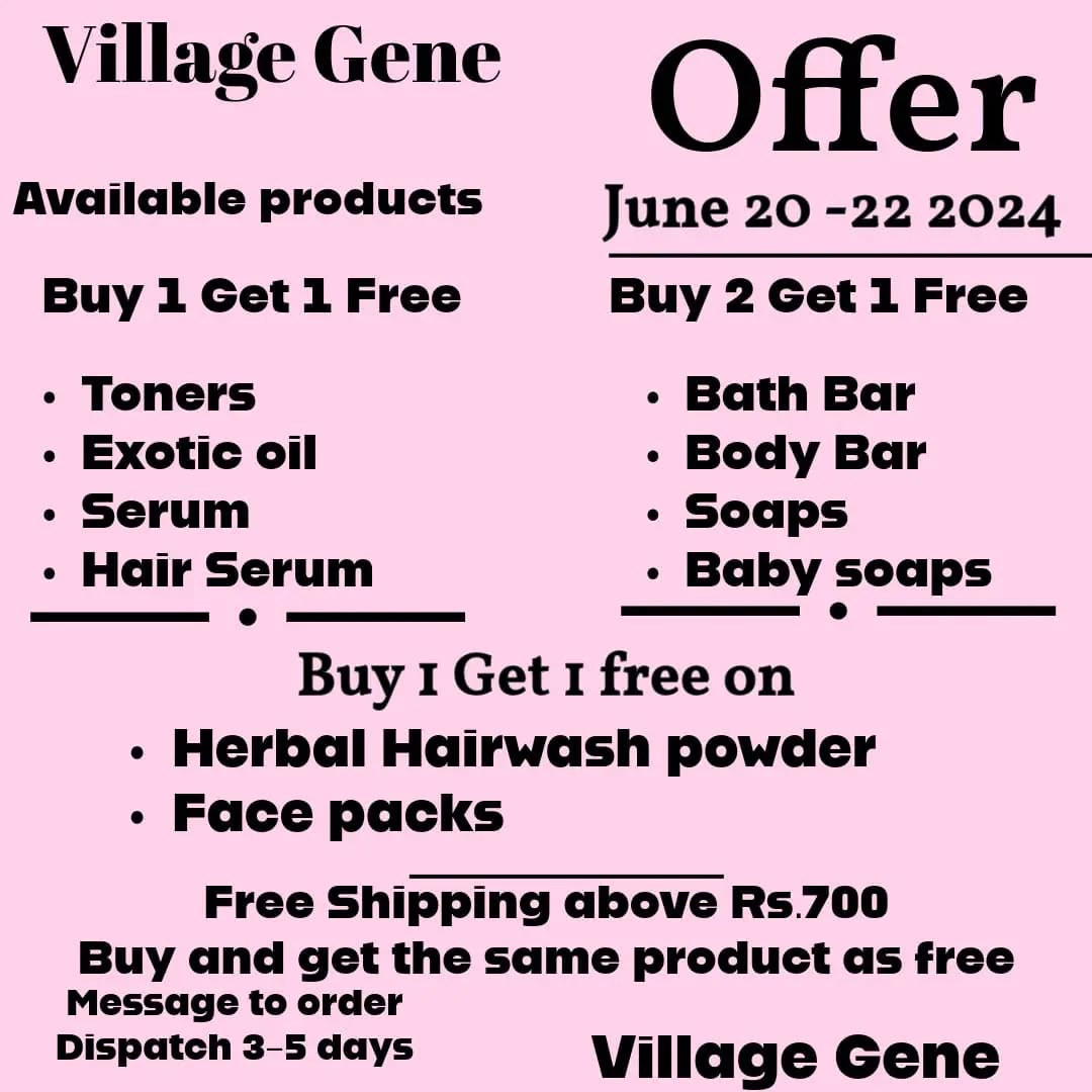 Offer June 2024
Limited products only available
Please check the availability and book
Natural
Herbal
Affordable
More products
More offers
Follow and share our page to your family and friends
Thanks for supporting
Follow
Message
@villagegene
#beauty #herbal #Natural #serum #facepack #gel #cream #backpain #nightgel #hairoil #dandruff #skincare #cosmetics #pigmentation #villagegene #offer #hairfall #soap #handmade #glow #brightening #antiageing #silkyhair #clearskin #glow #jointpain #reels #sale #india #tamilnadu