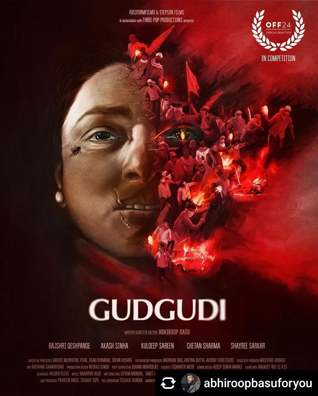 Thank u for this ❤️ @chimmichonga
Posted @withregram • @abhiroopbasuforyou Making Gudgudi was nothing short of a miracle. 67 rejection emails, 600 odd sleepless nights and countless hurdles later, we finally have a film... And it is making it’s *World Premiere* at the prestigious Oscar and European Awards Qualifying 47th Odense International Film festival Denmark later this month. It is among the only two Indian Films selected under International Competition that features 52 films from a worldwide submission of 4140 films from 40 countries. @odensefilmfestival
Congratulations to the team who stood through thick and thin quite literally and made the impossible, possible.
@chimmichonga @akirma2002 @fusiformfilms @making_all_things_new_ @neeraj.singh.7355 @calcuttan_ @amitabhbachpan @take2debanjan @rahulriki @_riti_e_ka @kolorobix @adeepsinghmanki @aninditroy @debrupaadhikary @neil_f.e.e.l @aritra.dutta.965 @avirupchatterjee666 @uttam350 @styledbypayel @makeupbyjitu @vikkee.singh9992 @tusharsarkar4 @iman.chakraborty84 @visualsbyneal @bridgepostworks @aakashsinhaofficial @sharmachetan01 @kuldeepsareen
Special shout out to @rajshri_deshpande for going out of her way and volunteering for this turbulent ride!
And thank you @chimmichonga @sabbachpanahai @making_all_things_new_ @akirma2002 for being the pillars that you were. Gudgudi was not possible without you.
Also, our deepest gratitude to @massoudabbasi @sumanghosh509 and @aankit_aaditya for joining us and extending your warmth and support.
I read somewhere… Fear mirrors Fear, Hate mirrors Hate… Love opens windows. As the world plunges more towards darkness and chaos, I hope we are able to open a window or two, through Gudgudi.
#shortfilm #odense #odensefilmværksted #denmark #filmfestival #drama #worldpremiere #gudgudi