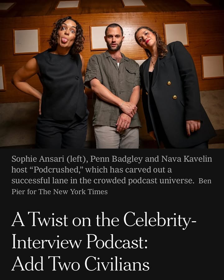 The @nytimes did a piece on @podcrushed recently, and I’m finally posting about it bc it’s my bday and I get a pass. I don’t only want to thank writer Jessica Goldstein, but especially our listeners—we do this for you, and we appreciate you showing us love. Thank you for listening. Thank you to each of our guests, and a special thank you to my thoughtful co hosts @nnnava @scribbledbysophie , our intrepid producer-engineer @notdavey , our partners at @lemonadamedia … And an extra special TYSM to @domino_kirke_badgley who has booked at least a few of our biggest guests