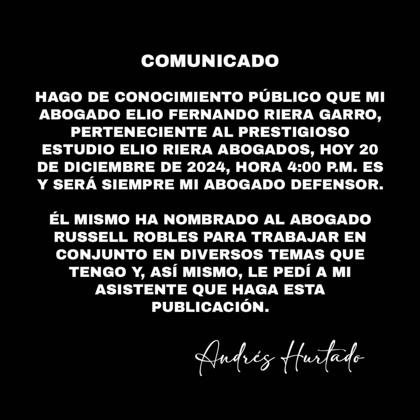 Comunicado. Viernes 20 de Diciembre de 2024.