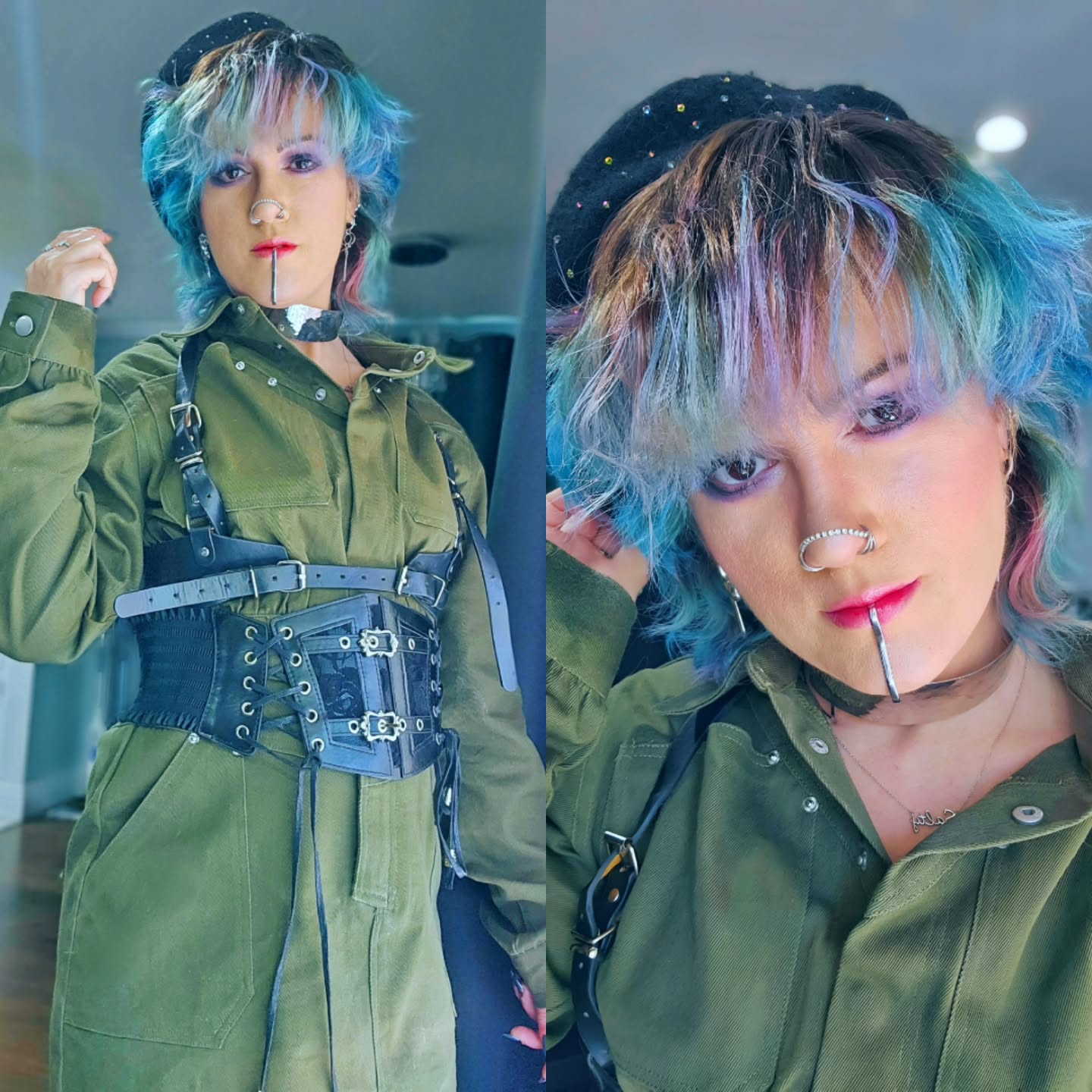 Heading out to a kpop market! #kpop #geekyglamorous @geekyglamorous #mullet #coloredhair #rainbowhair #green
