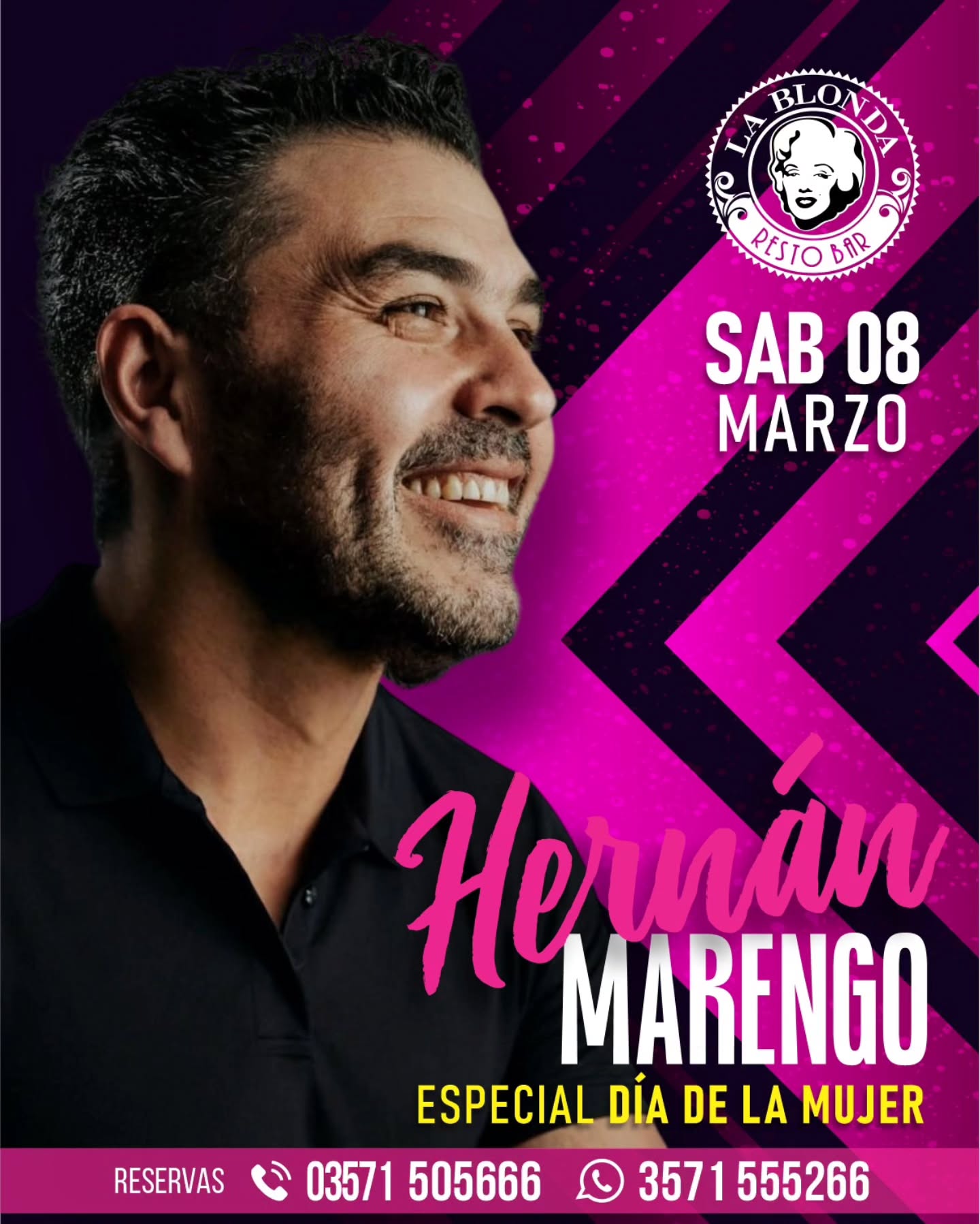 ✨ SÁBADO ESPECIAL – DÍA DE LA MUJER ✨
8 de marzo, celebramos a lo grande con una noche única en La Blonda.
🎤 Hernán Marengo en vivo, con todo su talento y energía para una velada inolvidable.
🍽️ Cena, tragos y el mejor ambiente para festejar juntas.
🎉 Sorpresas y mucho más para homenajearlas como se merecen.
Reservá tu mesa ahora y viví una noche especial. ¡Te esperamos!
📍 La Blonda
📲 Reservas al 505666 o 3571555266