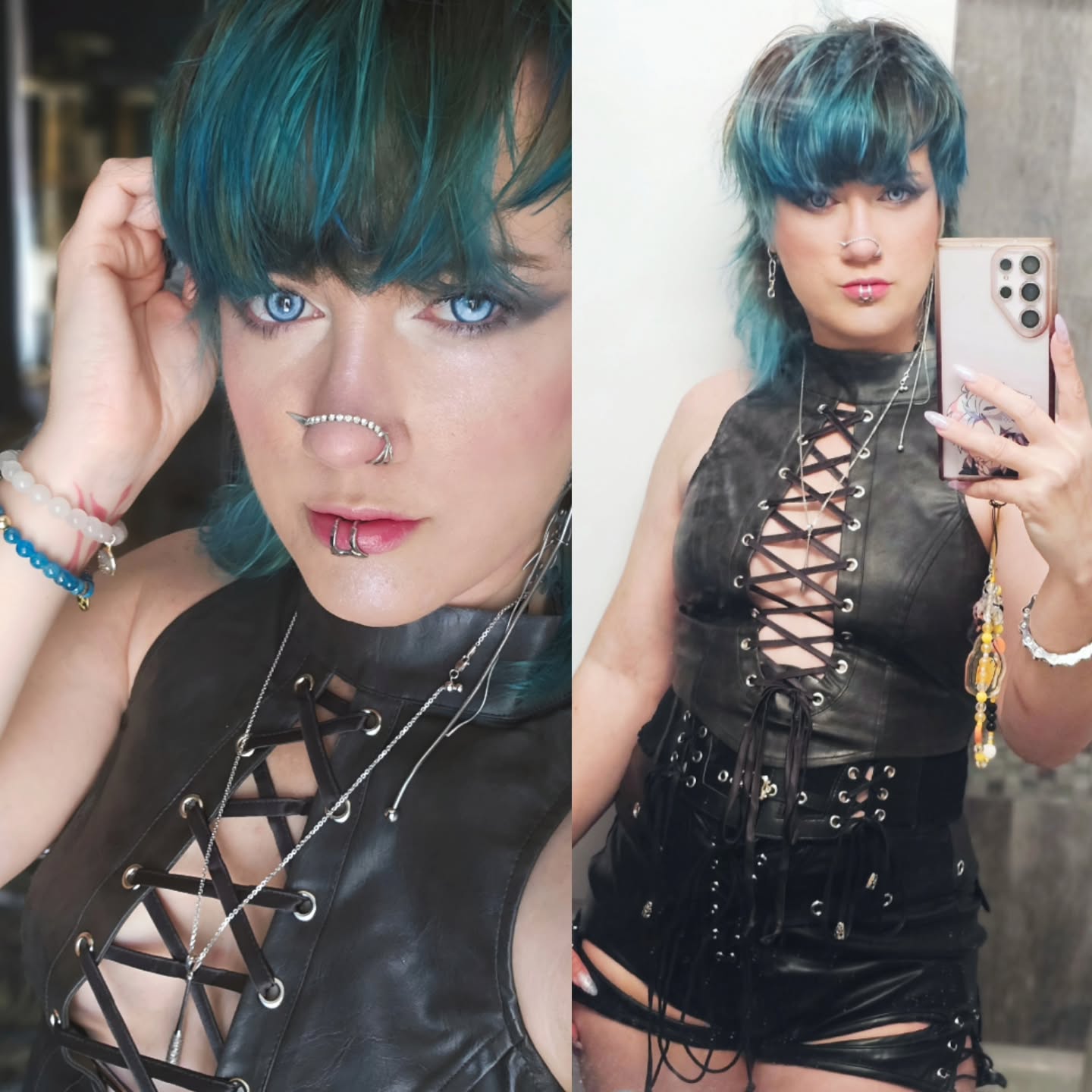 Went to a convention themed party yesterday and felt sexy for the first time in a long time.
#fashionnova #tealhair #mullet #blueeyes #dnd #pixie