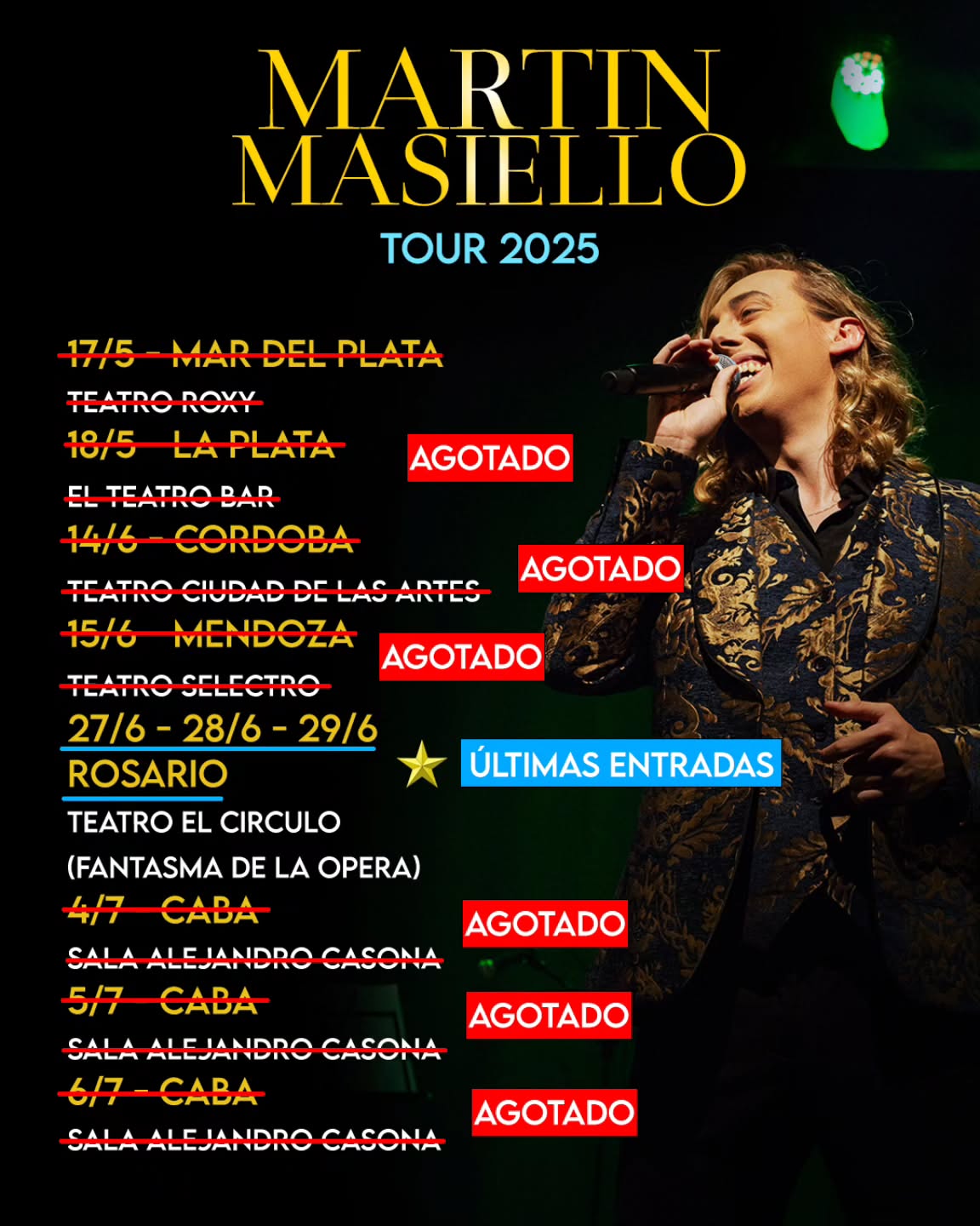 🗣ROSARIO ULTIMAS ENTRADAS‼️
🔊TOUR 2025🔥
🇦🇷M̶A̶R̶ ̶D̶E̶L̶ ̶P̶L̶A̶T̶A̶ - 17/05
🇦🇷L̶A̶ ̶P̶L̶A̶T̶A̶ 18/05 (Agotadas)🔥
🇦🇷C̶Ó̶R̶D̶O̶B̶A̶ - 14/06 (Agotadas)🔥
🇦🇷 M̶E̶N̶D̶O̶Z̶A̶ - 15/06 (Agotadas)🔥
🇦🇷ROSARIO (Fantasma De La Ópera) - 27/06 (Últimas Entradas)
🇦🇷ROSARIO (Fantasma De La Ópera) - 28/06 (Últimas Entradas)
🇦🇷ROSARIO (Fantasma De La Ópera) - 29/06 (FECHA AGREGADA)⭐️
🇦🇷C̶A̶B̶A̶ 04/07 (Agotadas)🔥
🇦🇷C̶A̶B̶A̶ 05/07 (Agotadas)🔥
🇦🇷C̶A̶B̶A̶ - 06/07 (Agotadas)🔥
https://linktr.ee/martinmasiello
#music #cantante #argentina #concierto