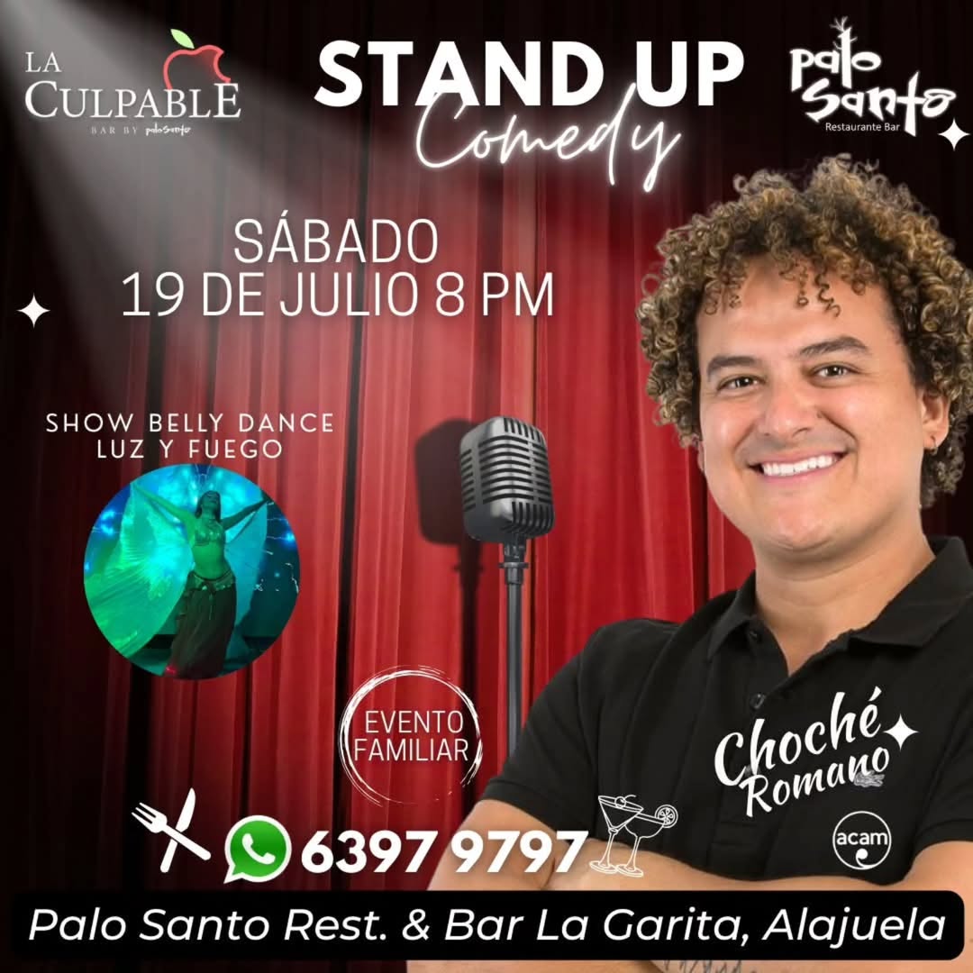 Sábado 19 de julio, 8 pm, Choché Romano Stand Up Comedy😂. 𝑬𝒔𝒑𝒆𝒄𝒊𝒂𝒍 𝒅𝒆 𝑽𝒂𝑪𝒂𝑪𝒊𝑶𝒏𝑬𝒔, en nuestra terraza #2 La Culpable Bar & Rest. by Palo Santo Ven a reír a más no poder🤣Reserven pronto, ya saben que se llena mucho! Evento Familiar
Recuerden que hay precio especial para grupos🙌
Vamos a pasarla genial como siempre🥳🔥🍹🍻🥩
Les esperamos...
📞 Info y reservas al 6397 9797 al WhatsApp.
📍 Waze: Palo Santo Bar & Restaurante / 200 este del cruce de Manolos, La Garita, Alajuela
@chocheromano
@bernardochocheromano
